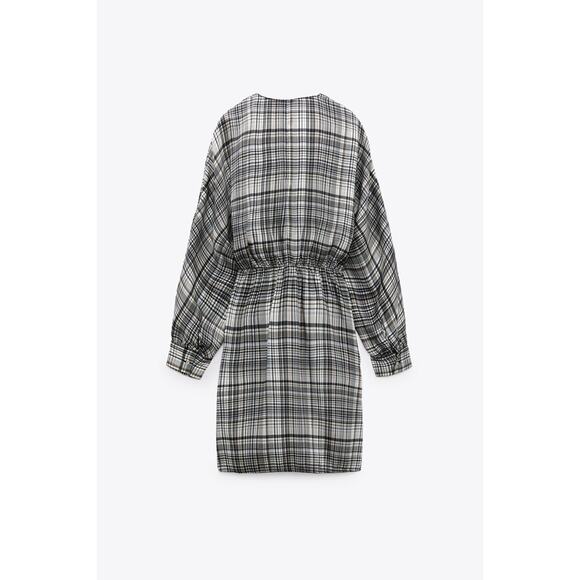 Zara Satin Effect Plaid Long Sleeve Mini Dress - Picture 7 of 9